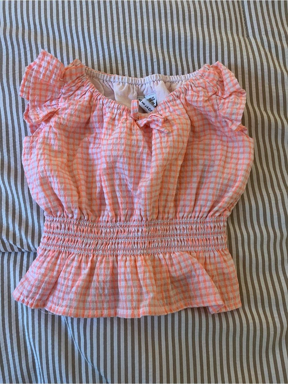 Janie and Jack Girls' Pink Check Elastic Waist Peasant Top